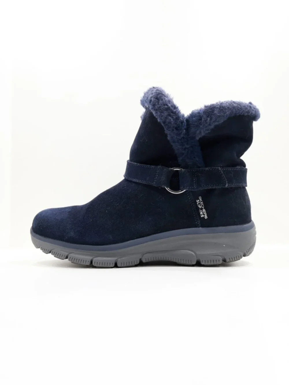 Skechers Slip Ins Easy Going Blue Suede Faux-Fur Lined Winter Boots - 10 Wide